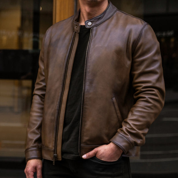 Coffee Chocolate Italian cow leather jacket