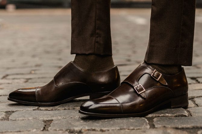 Italian King Double Monk Strap Dark Chocolate Version Italian cow leather