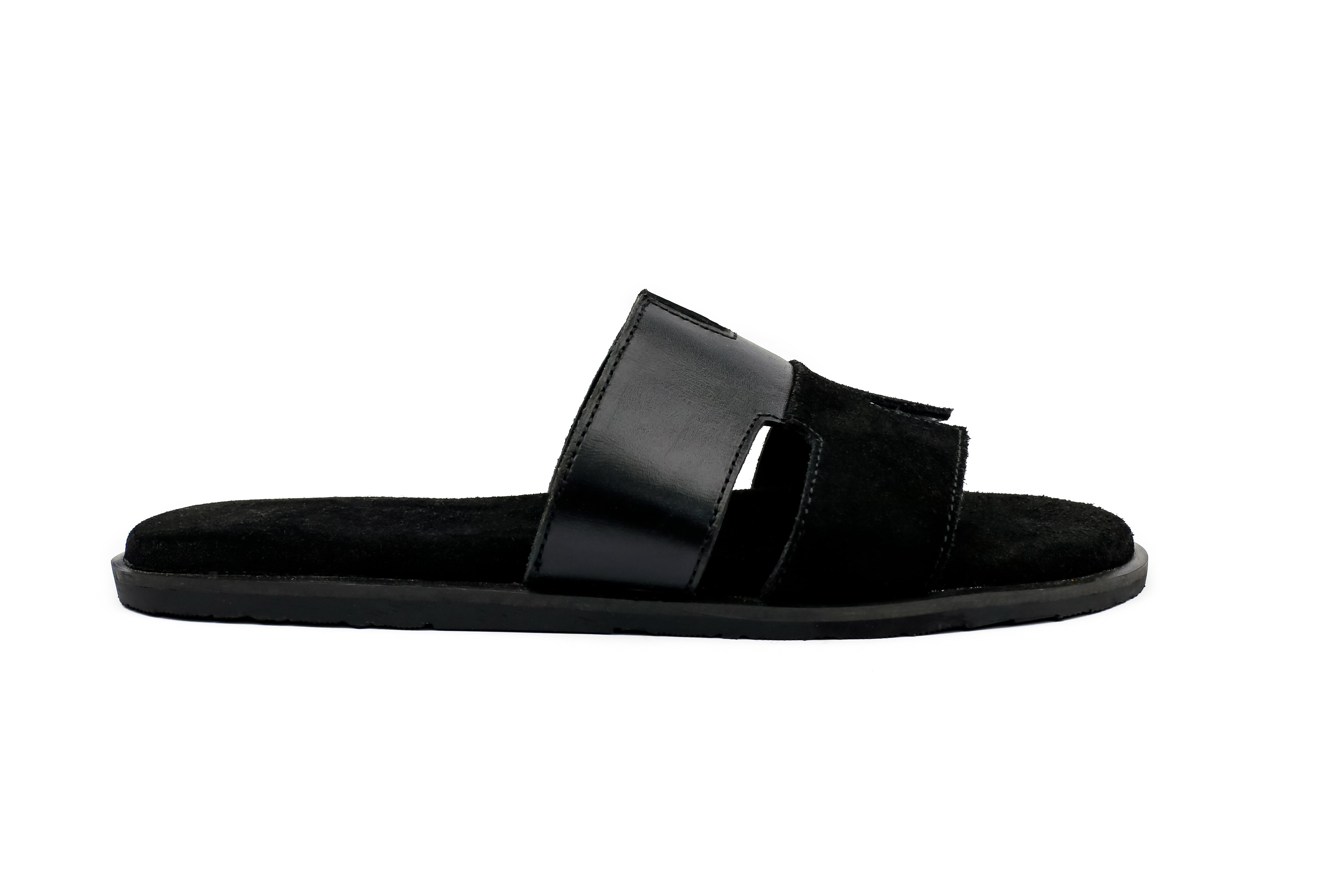 D4234 Black Italian Cow Suede Leather Slippers