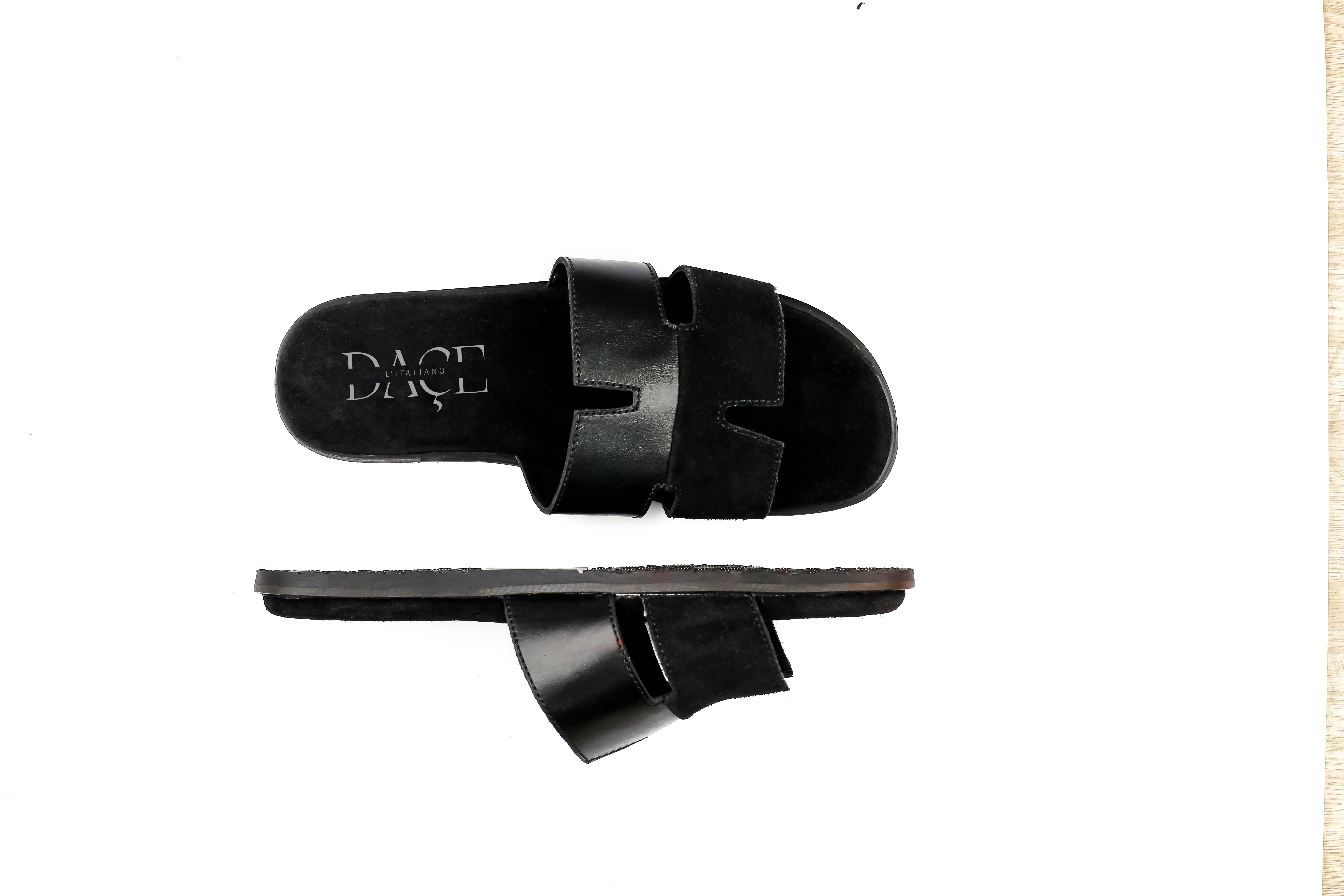 D4234 Black Italian Cow Suede Leather Slippers