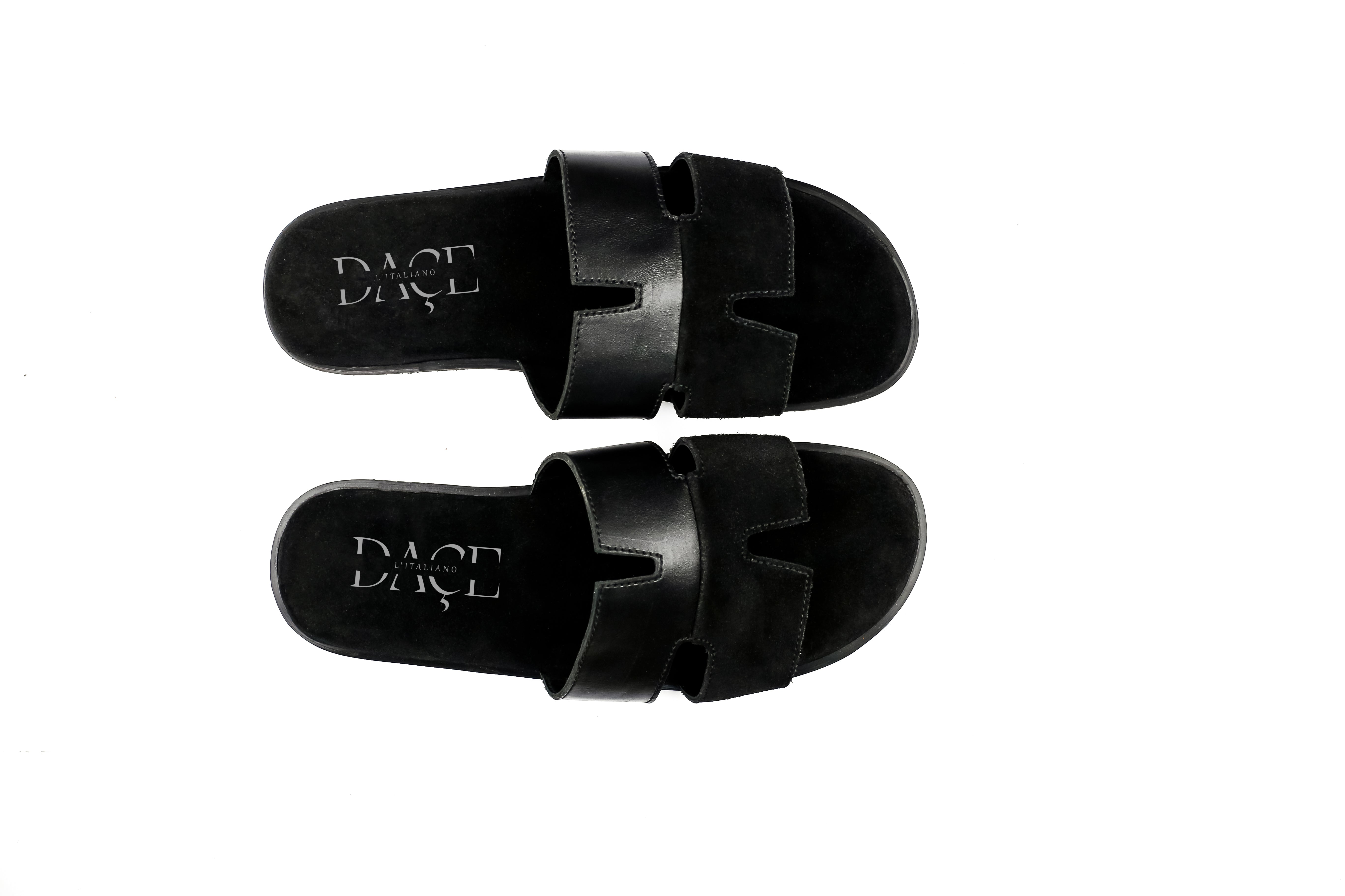 D4234 Black Italian Cow Suede Leather Slippers