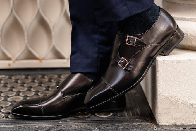 Italian King Black Double Monk Strap