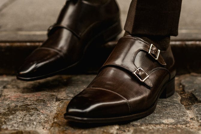 Italian King Double Monk Strap Dark Chocolate Version Italian cow leather