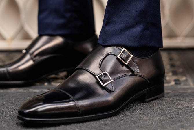 Italian King Black Double Monk Strap