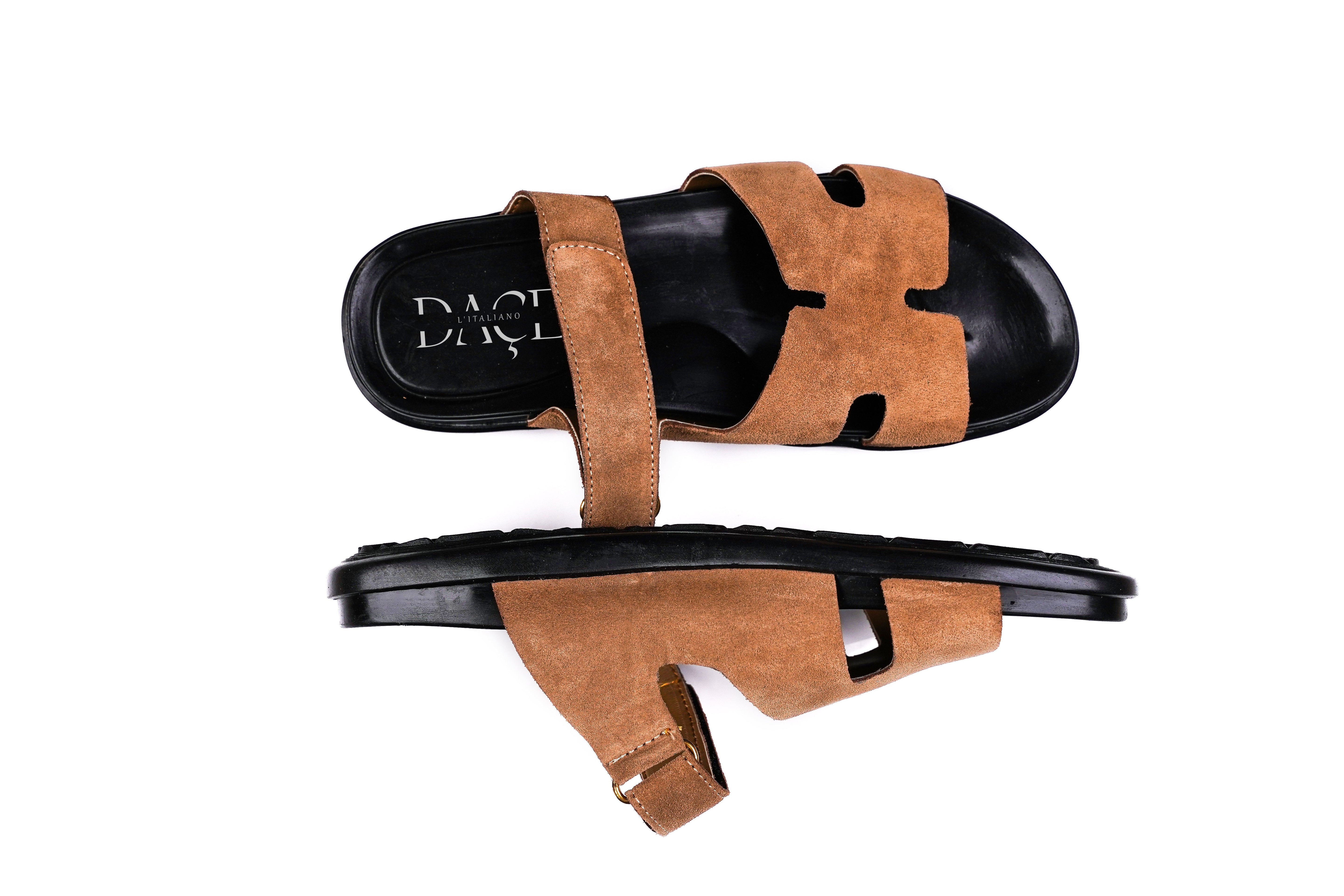 DAÇE H Style Italian Sandal Italian Camel Color Suede Cow Leather