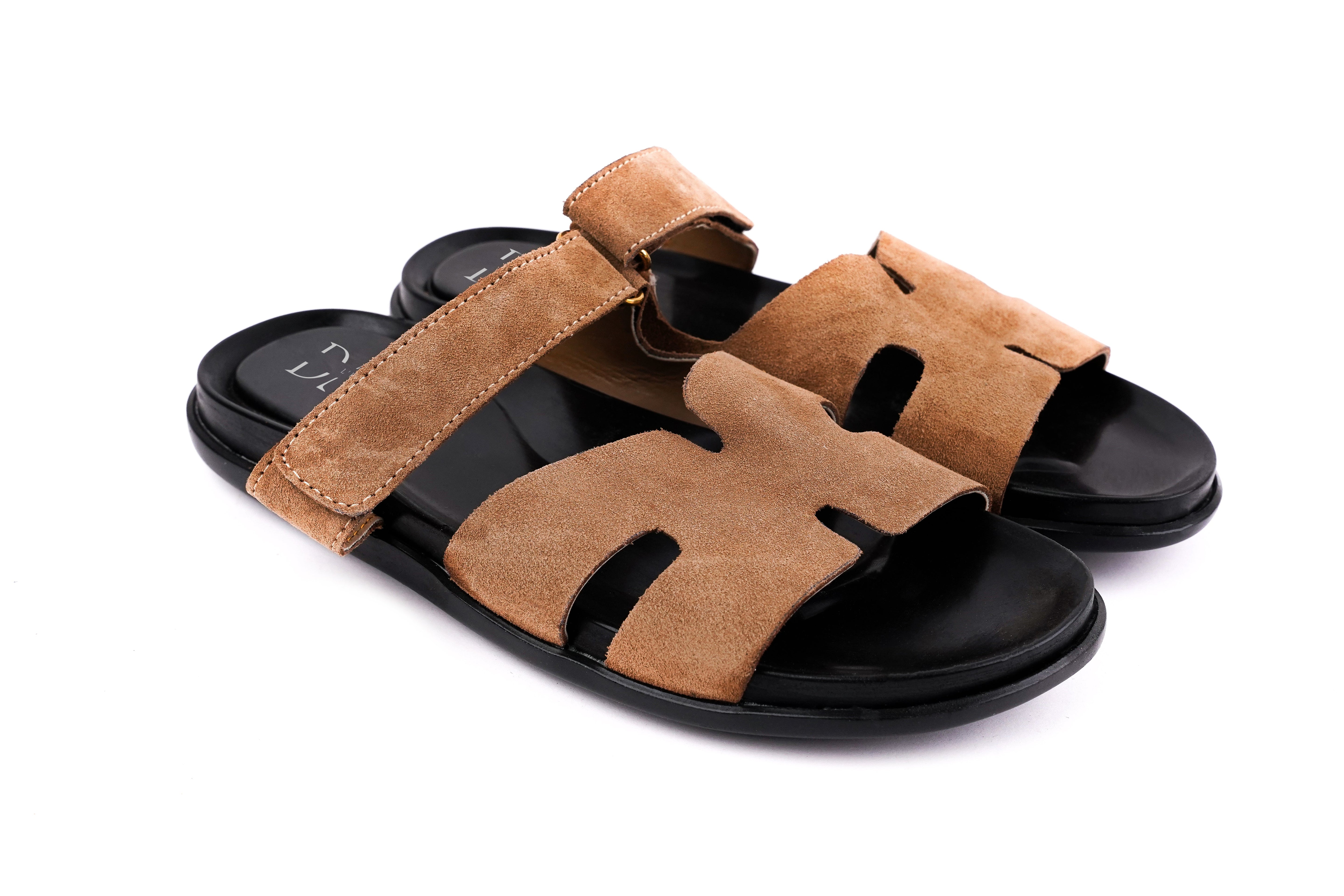 DAÇE H Style Italian Sandal Italian Camel Color Suede Cow Leather